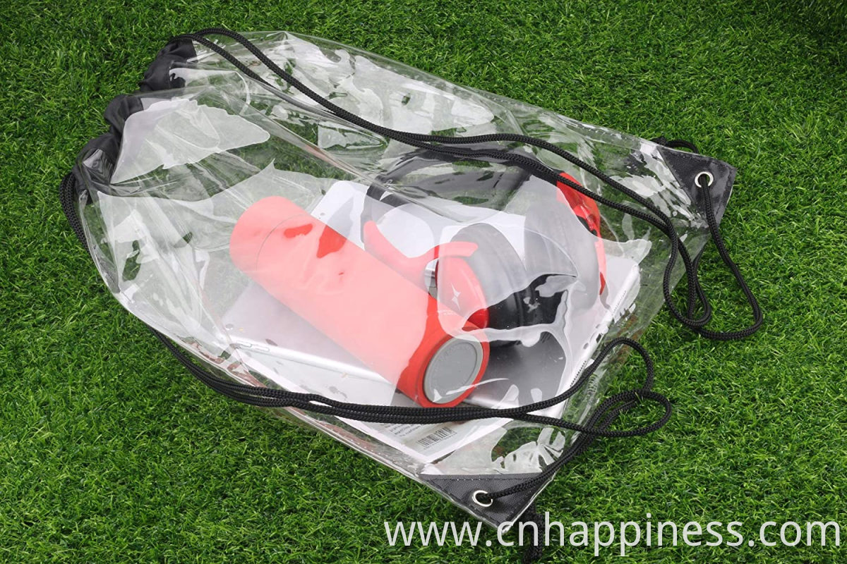 Clear PVC Bag Waterproof Travel Shoes Strong Plastic Drawstring Bag Custom logo Beach Transparent Stadium Backpack String Bag